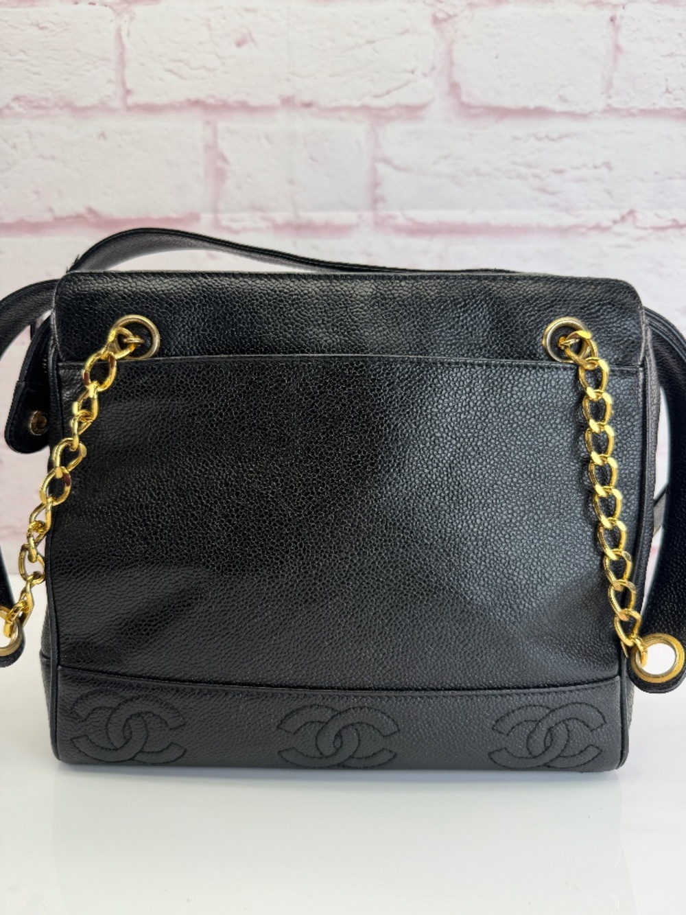 Chanel Caviar Triple Coco Chain Vintage Shoulder Bag Black